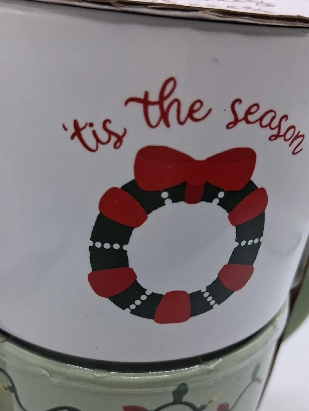 Holiday Mug Set - 'Tis The Season White & Green Ceramic Duo